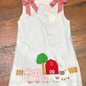 Farmyard Fun Kids Dress - White with Red Accents